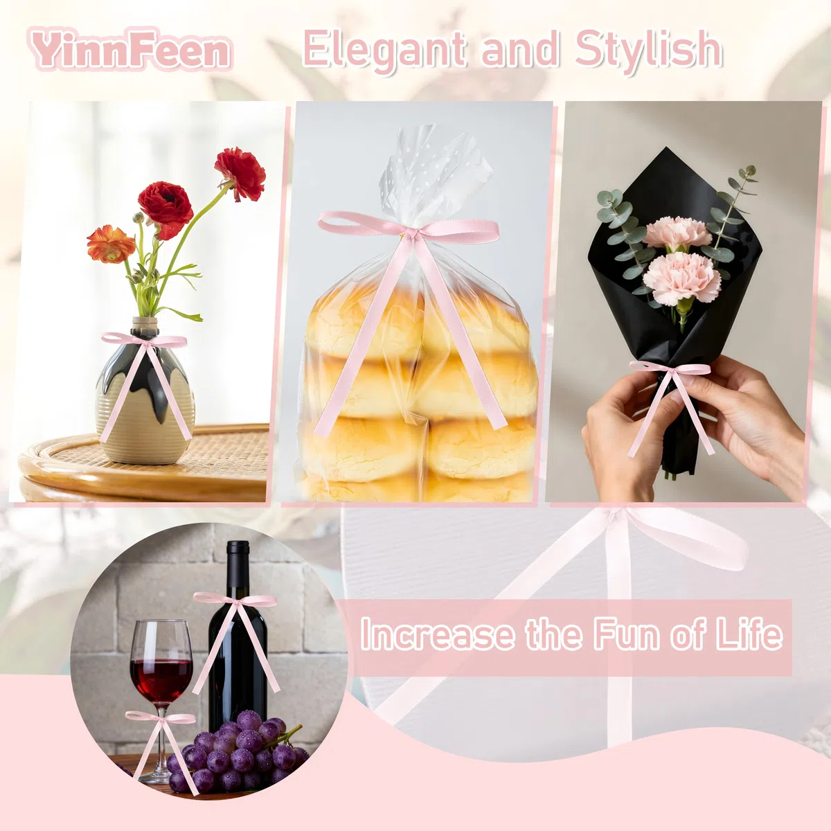 100 Pezzi Fiocchi in Raso, 8x12 cm Fiocchetti Piccoli, Nero e Rosa Fiocchetti Nastro Raso con Cuscinetti Adesivi per Fai da Te Confezioni Regalo Decorazioni Torta