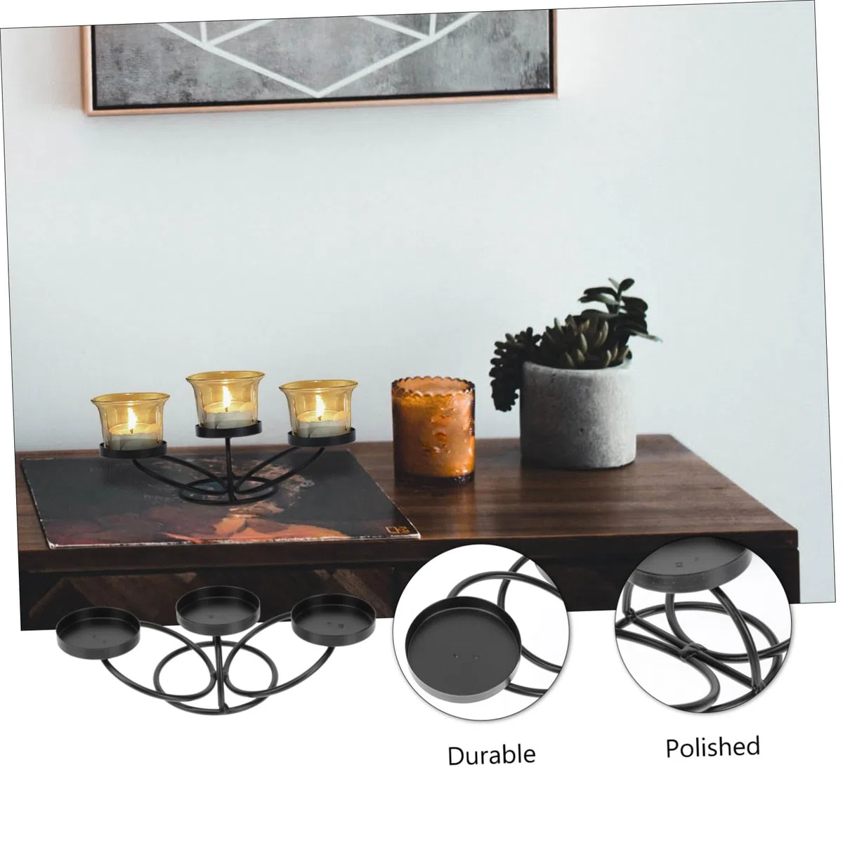 Portacandele in Ferro Battuto Europeo Tre Bracci e Bicchieri di Vetro, Candeliere Decorativo Chic per Tavolo da Pranzo e Feste, Design Artigianale Stabile per Aromaterapia