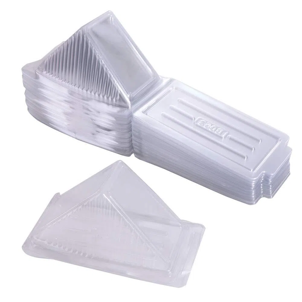 100pcs Triangolo Sandwich Contenitore Monouso Sandwich Scatola di Imballaggio di Plastica Triangolo Contenitori per Alimenti per Torta Dessert Hamburger