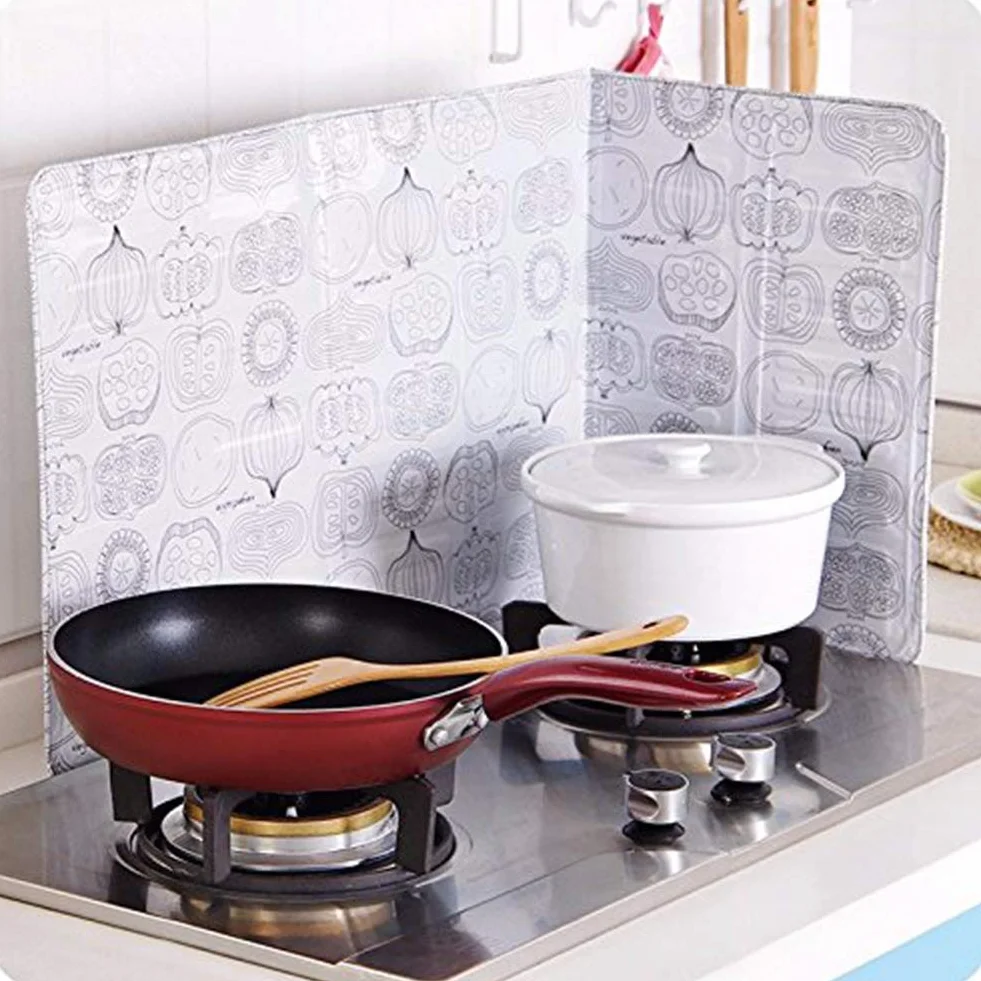 Greensen Paraspruzzi Pieghevole per Fornelli a Gas, Schermo Antispruzzo con Motivo Floreale, 39 x 84 cm