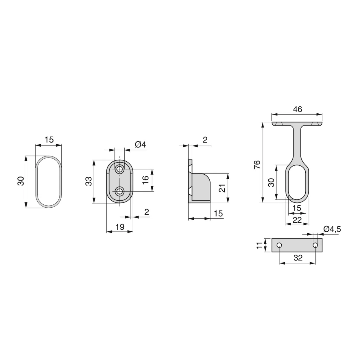 Emuca - Kit di asta appendiabiti ovale da armadio 750mm e supporti, finitura cromata, Lotto di 2