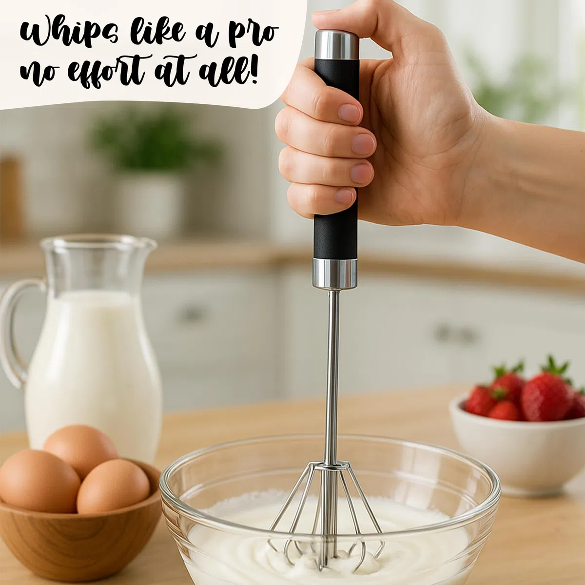 Piranha Frusta Whizzy | Frusta a mano in acciaio inox | Frusta semiautomatica per uova come si vede in TV | Strumento portatile per cuocere, mescolare e montare | Gadget da cucina facile da pulire per