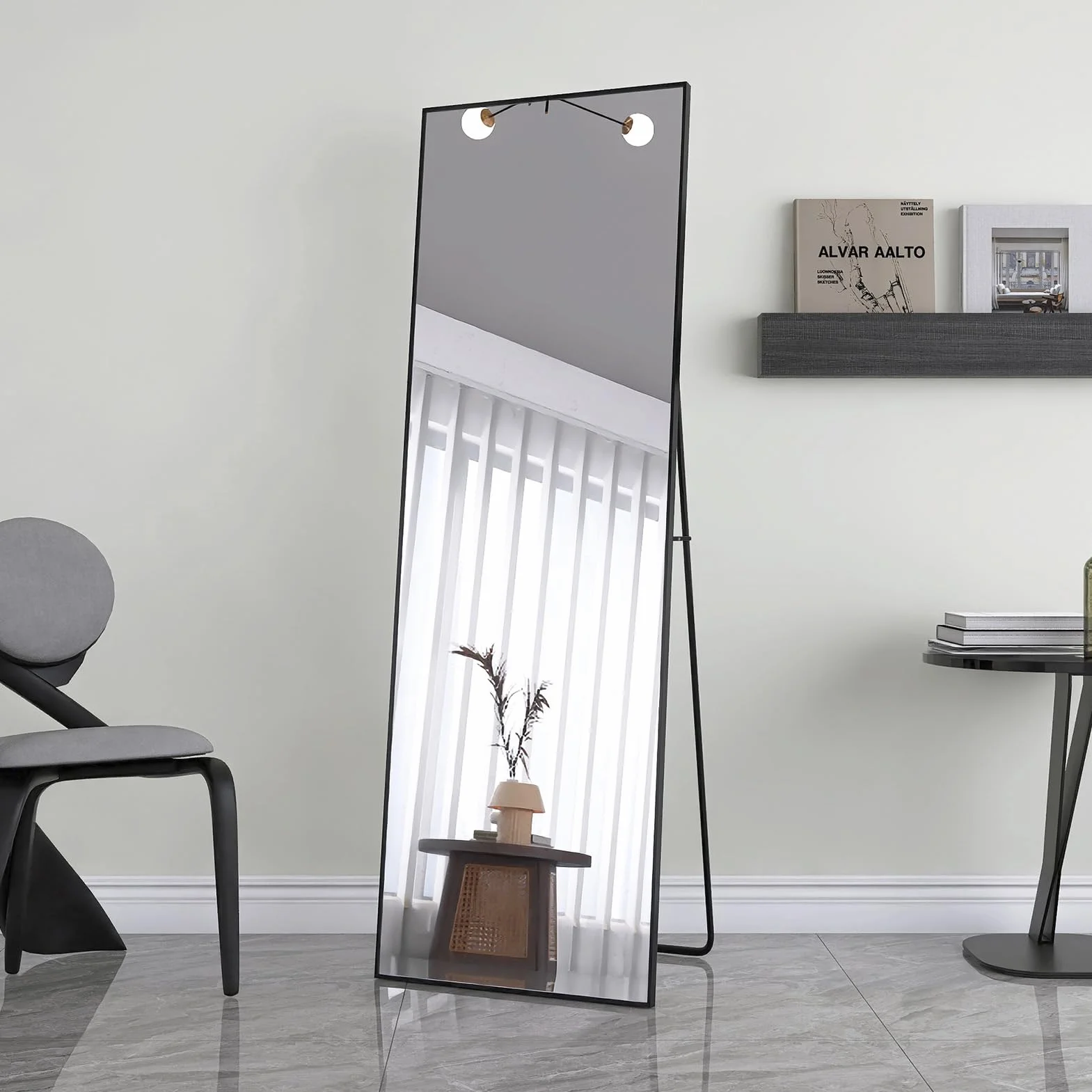 BRILVERDE Specchio da parete per figura intera 165 x 60 cm, Specchio da terra, Grande specchio per figura intera con cornice in alluminio, Specchio da parete per figura intera con supporto per camera