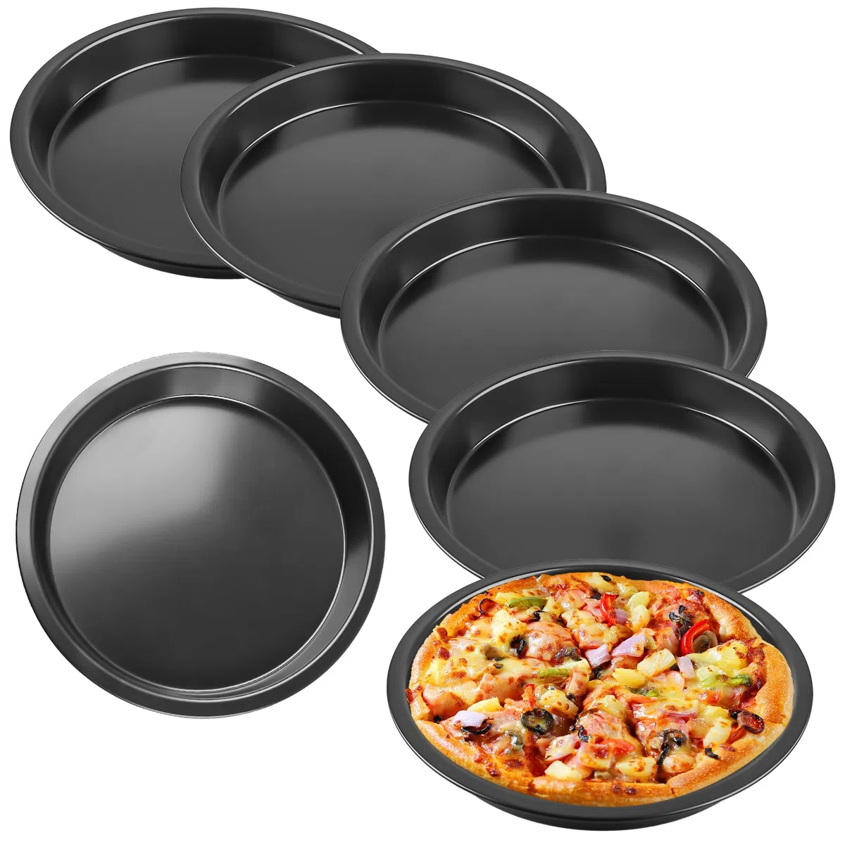 6 pezzi di piatti per pizza, piatti per pizza rotondi Ø 20 cm, padella per pizza in acciaio inossidabile, non antiaderente e non tossico, facile da pulire, teglia per pizza, set di teglie per pizza