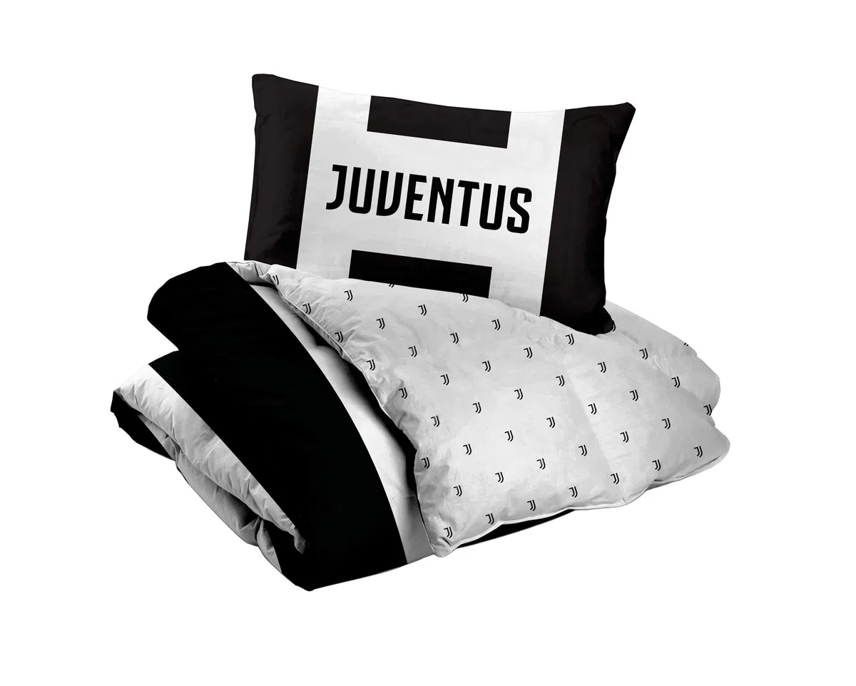 hermet Juventus F.C, Set Copripiumino Singolo In Cotone, Parure Copripiumino, 100% Cotone, Sacco 155x200, Federa 50x80, Letto cameretta, Prodotto Ufficiale, (No Lenzuolo Con Angoli)