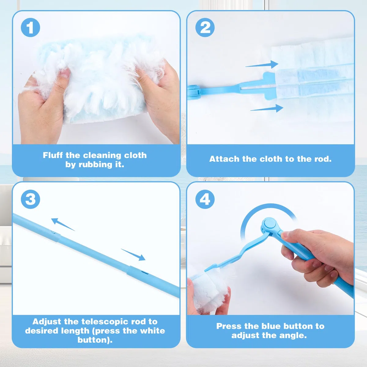 52 Pezzi Duster Ricariche Compatibile con Swiffer, Kit per Piumini Cattura Polvere con 1 Manico, 1 Manici Telescopici, Piumini Catturapolvere per Capelli, Polvere, Sporco