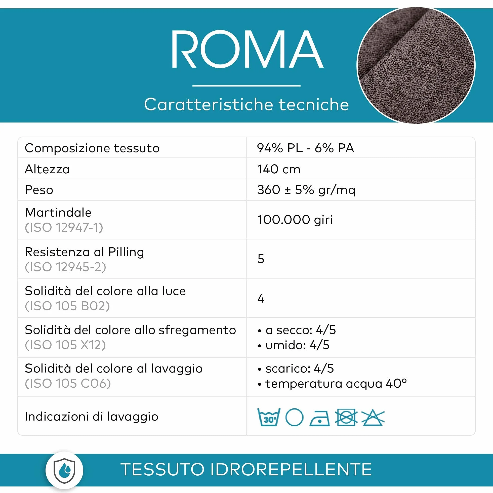 DESHOME Roma - Tessuto al Metro Idrorepellente Stoffa per divani, cuscini, tappezzeria, arredo (Grigio grafite, 1 metro)