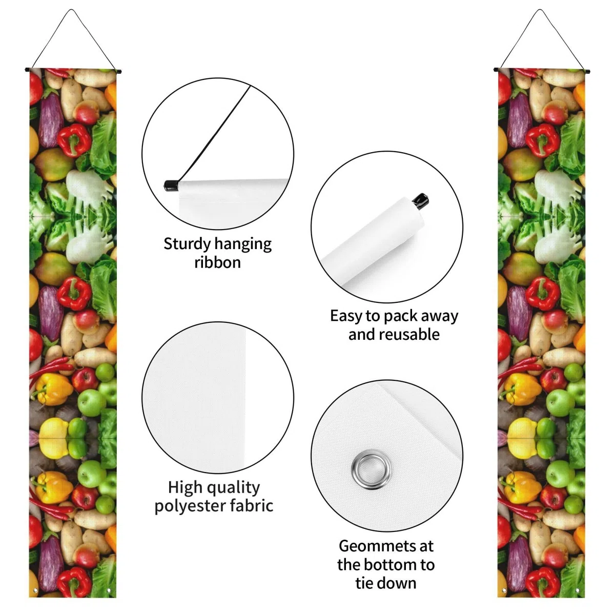 Frutta fresca e verdura banner portico stampati, striscioni decorativi appendibili, adatti per decorazioni per feste interne ed esterne.
