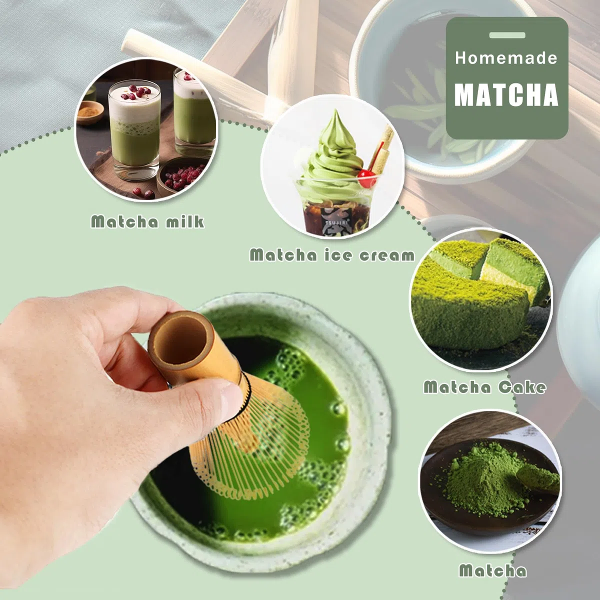 Wenrescry Set Accessori Cerimonia Tè Matcha - Fouet Bambù, Cucchiaio Tradizionale, Portafrusta - L'Insieme Perfetto per Preparare Tè Matcha