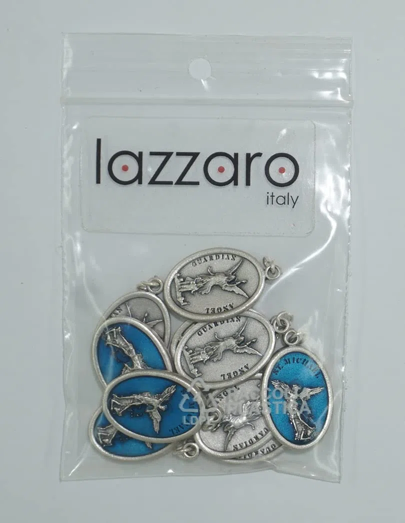lazzaro italy Medaglietta San Michele Arcangelo e Angelo custode placcata argento - 10 medaglie blu