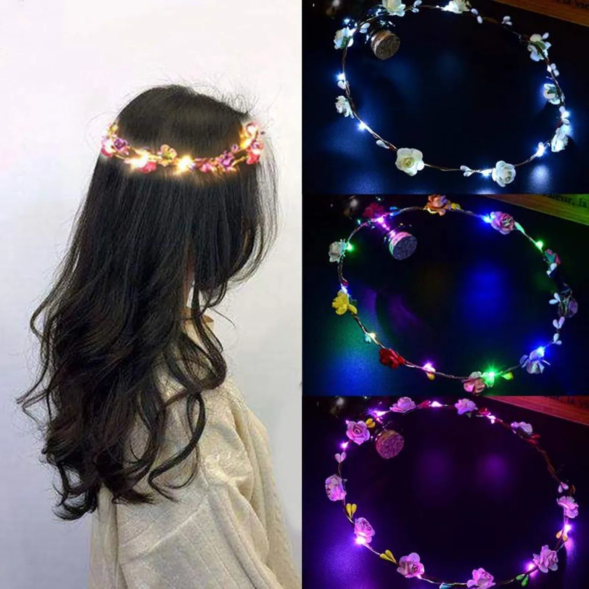 PTHTECHUS 12 Pezzi LED Fascia Fiori, per Bambina Ghirlanda, Coroncine Fiori per Donna Accessori per Capelli Festa di Nozze Compleanno e Vacanze Donna e Ragazza