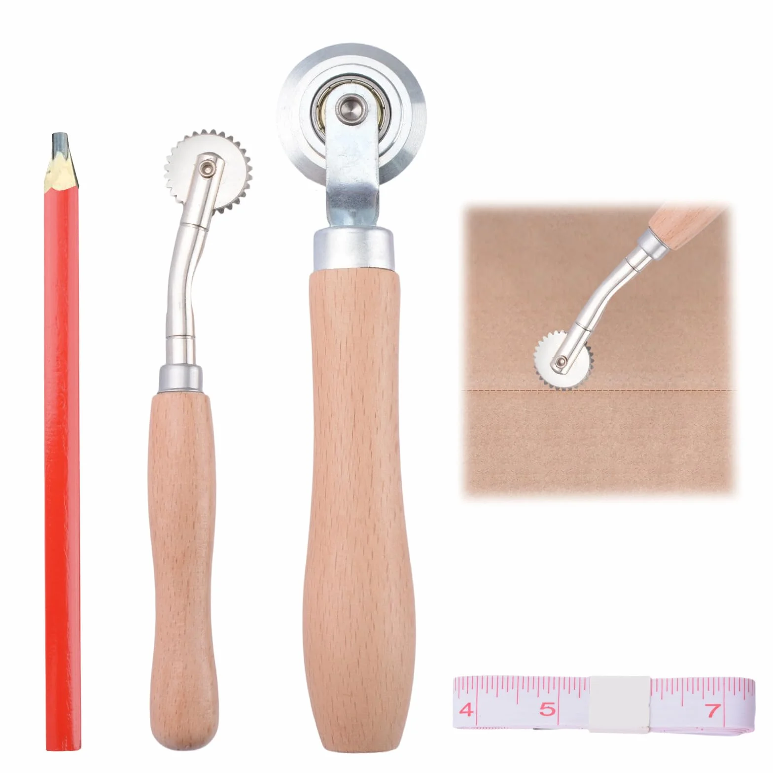Kit di 2 strumenti per ridimensionare scatole, in cartone solido e tratteggiato, con manico in legno, per realizzare biglietti, carta, metallo, fogli e artigianato in pelle