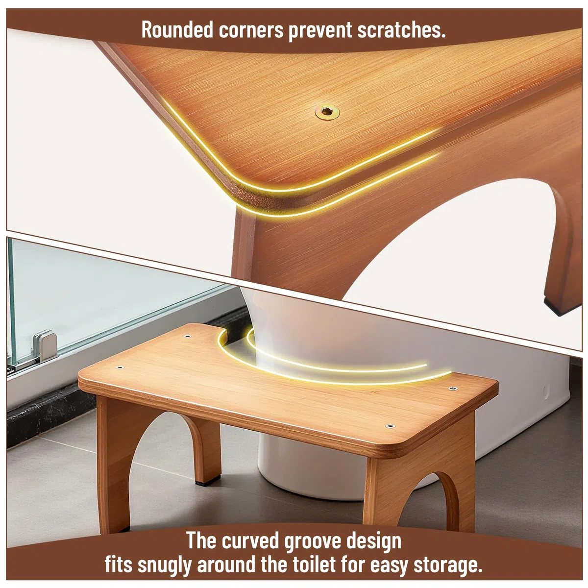 Sgabello WC in Legna, Sgabello WC Ergonomico per Adulti, Sgabello Da Bagno Pieghevole per Stitichezza E Gonfiore, Sgabello Salvaspazio per WC E Bagno