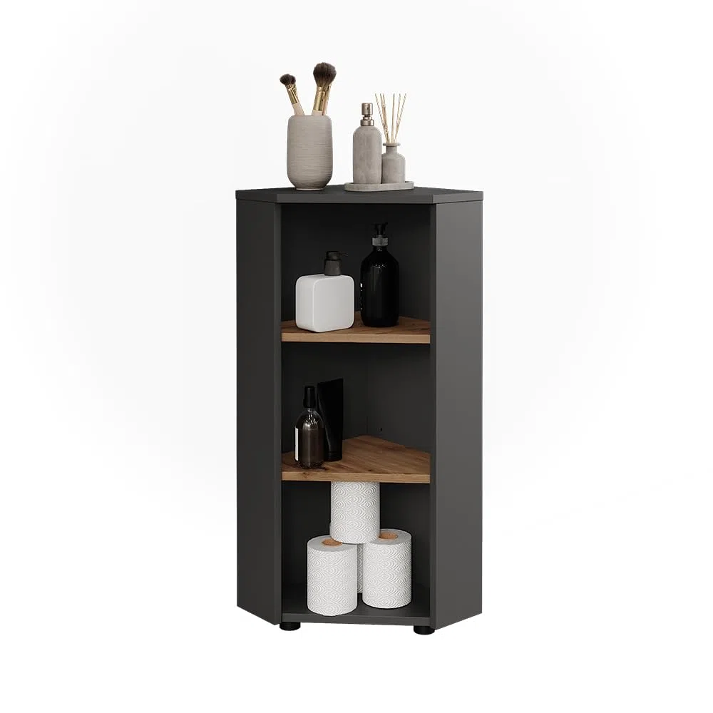 Vicco Mobiletto angolare Irma, Antracite/Rovere dorato, 33 x 81 cm 3 vani portaoggetti, per una conservazione salvaspazio negli angoli della stanza