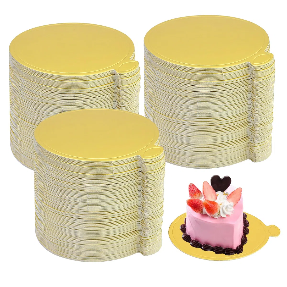 150 Pezzi Tavola per Mini Torte Alla Mousse, 9cm Mini d'oro Cake Basi Carta Dessert Display, Vassoio Rotondo in Cartone per Compleanno, Vacanza, Festa