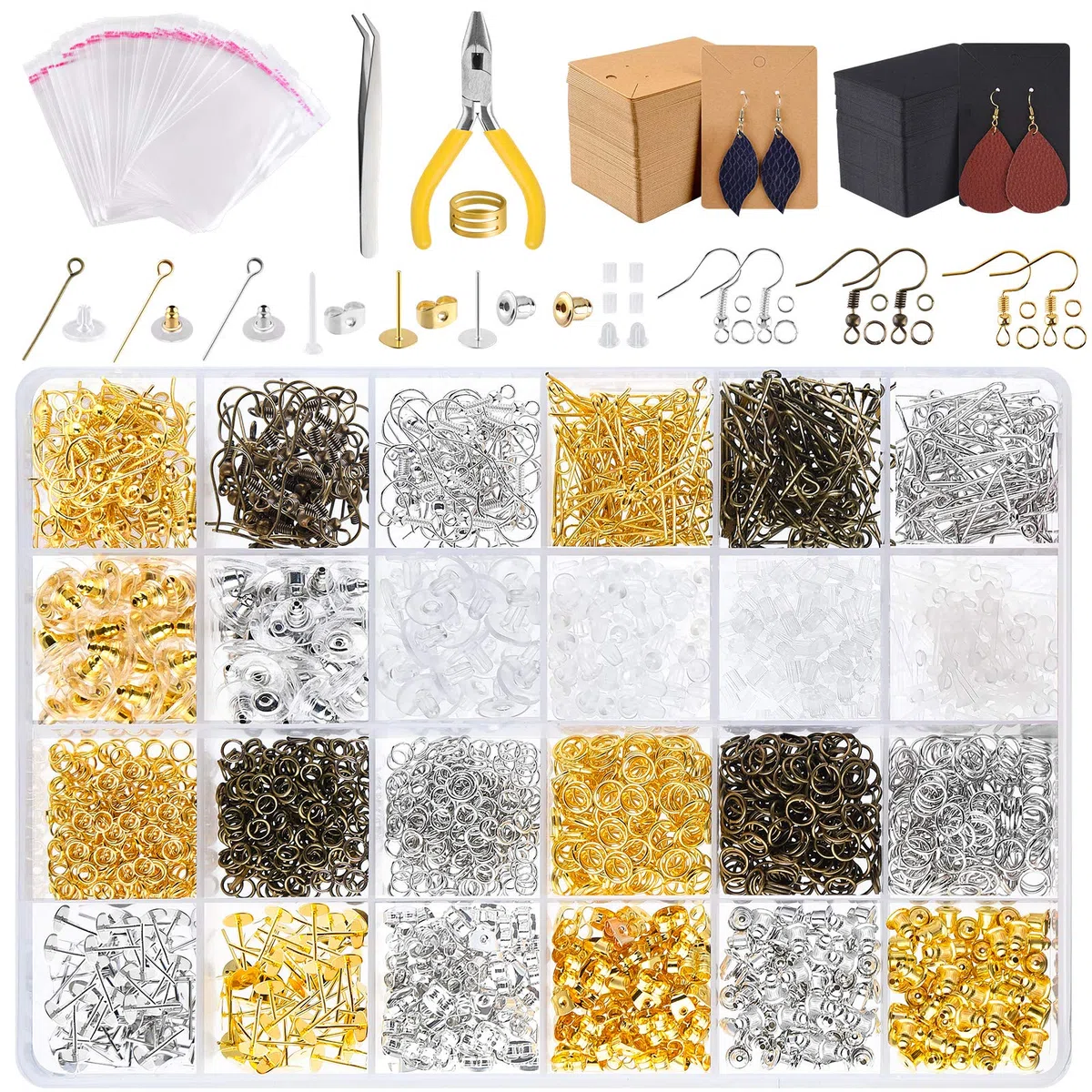 CHRORINE 2940PCS Kit per creazione di Orecchini Ganci per Orecchini Anelli di Salto per orecchino per la Fabbricazione e la Riparazione di Orecchini