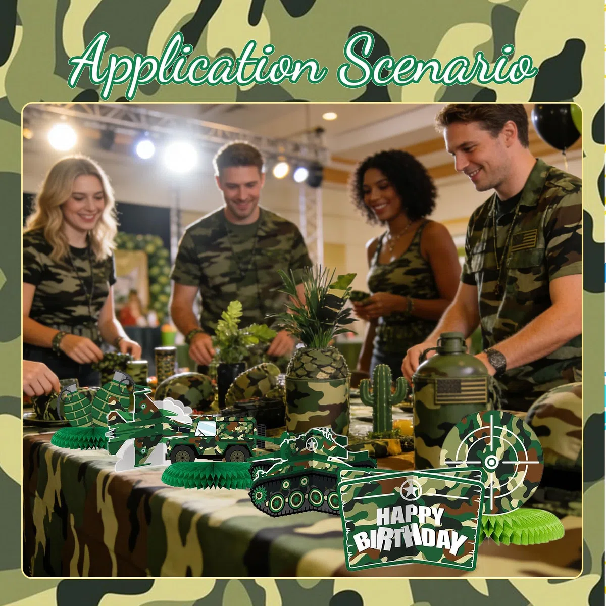 9 Pezzi Decorazioni Militari per Festa A Tema Camouflage Centrotavola A Nido D’Ape per Compleanni di Ragazzi, Ragazze, Baby Shower E Rifornimenti per FESTIVITÀ