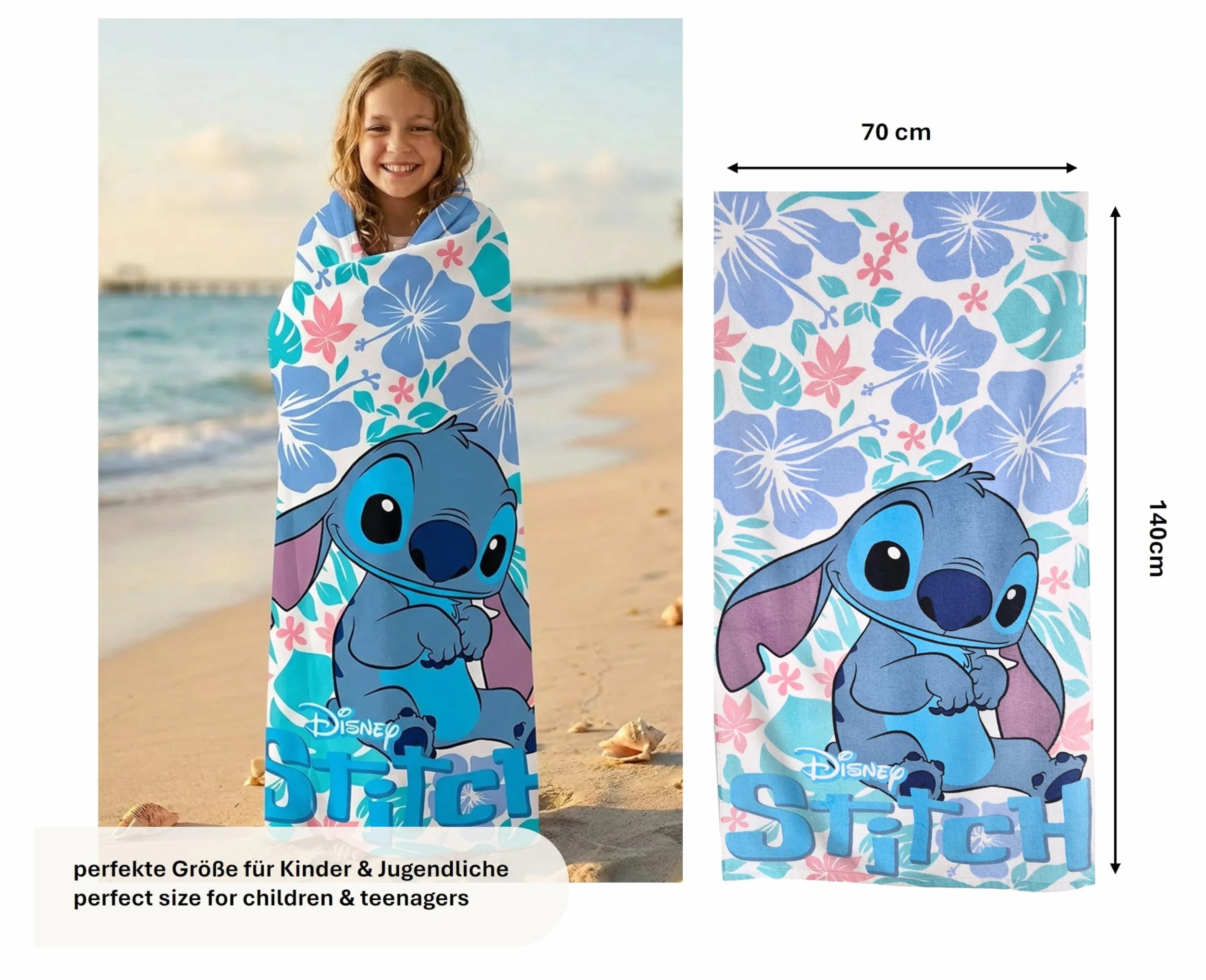 Theonoi Disney Lilo und Stitch - Asciugamano da bagno per bambini, 70 x 140 cm, 100% cotone, per ragazzi e ragazze, standard Öko Tex