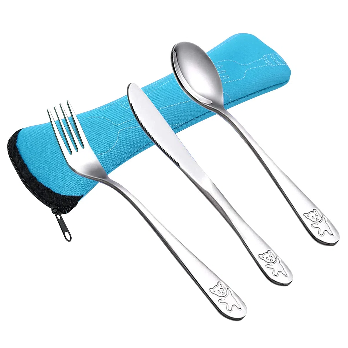 Posate Acciaio, Set Posate Coltello Forchetta Cucchiaio Portatile Posate per Casa Viaggio Camping Picnic 3 Pezzi, con Portaposate