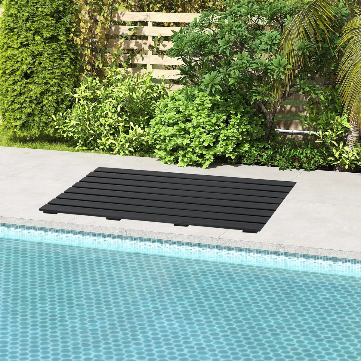 SOARS Tappetino doccia antiscivolo, griglia per esterni e interni, 100 x 60 cm, materiale WPC impermeabile e robusto, finitura effetto legno, carico 150 kg, per bagno, piscina, ingresso, nero