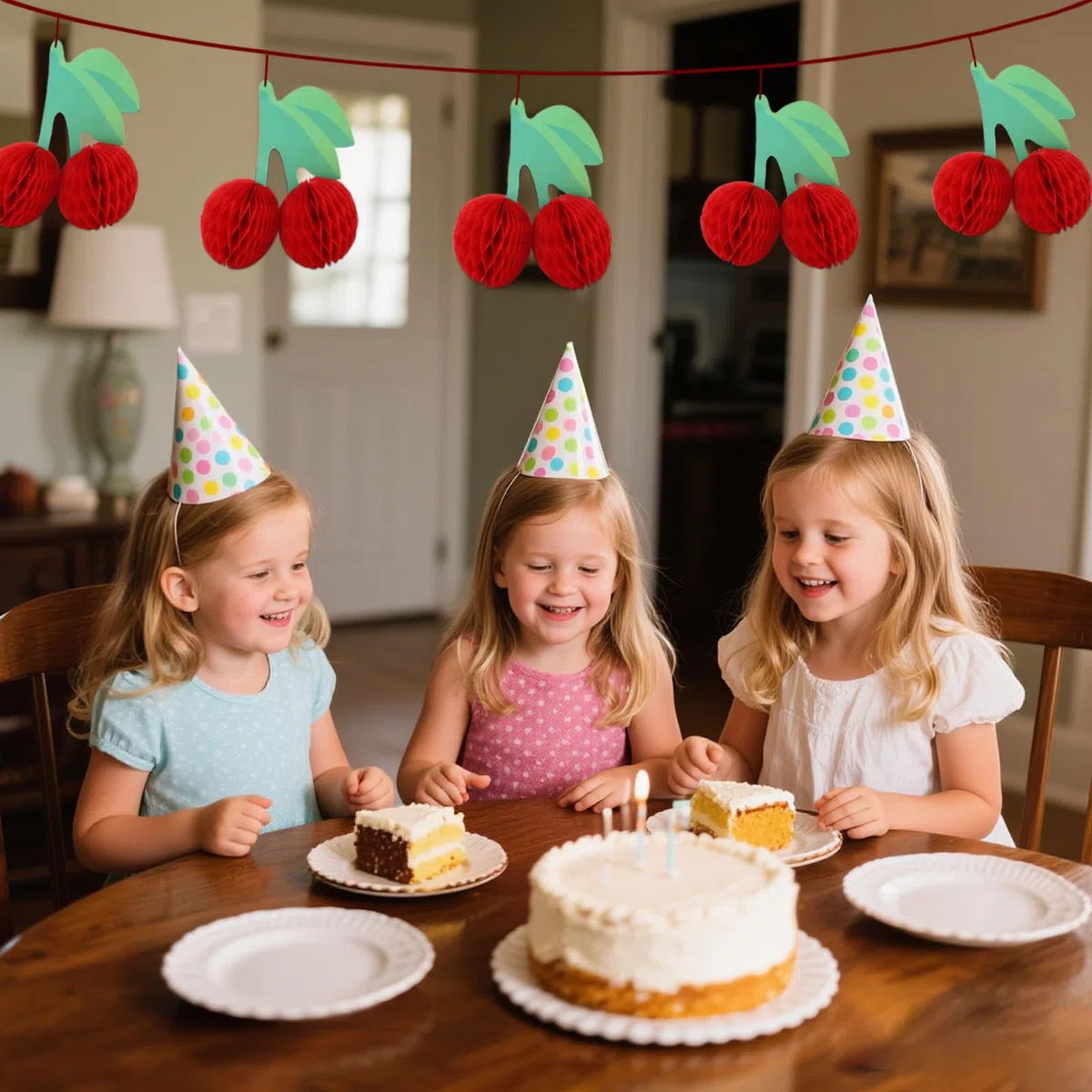 6 Pezzi Centrotavola da Tavolo in Ciliegio, Decorazione per Feste di Compleanno in Ciliegio Frutta a Nido d'Ape Appesa Creativo Lanterna di Carta Alla Frutta per Soffitto Baby Shower (Rosso)