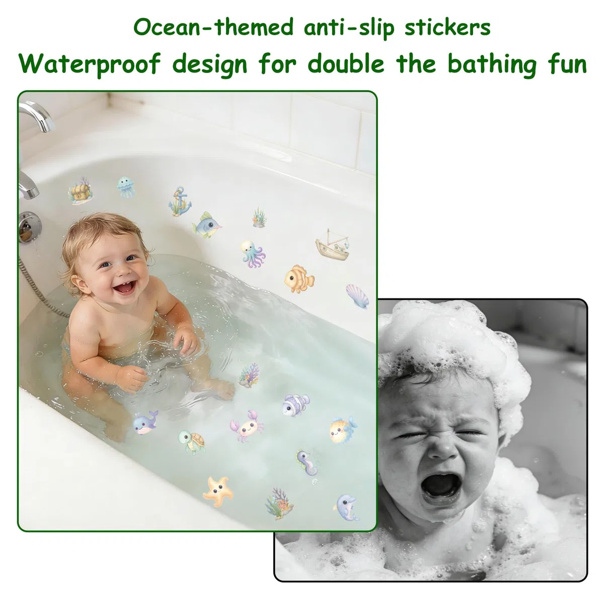 20pz Adesivi Antiscivolo per Vasca Bagno, Adesivi Antiscivolo Doccia a Tema Oceano Creature Marine con Raschietto per Bambini Vasca Bagno e Decorazioni Pavimenti Scivolosi