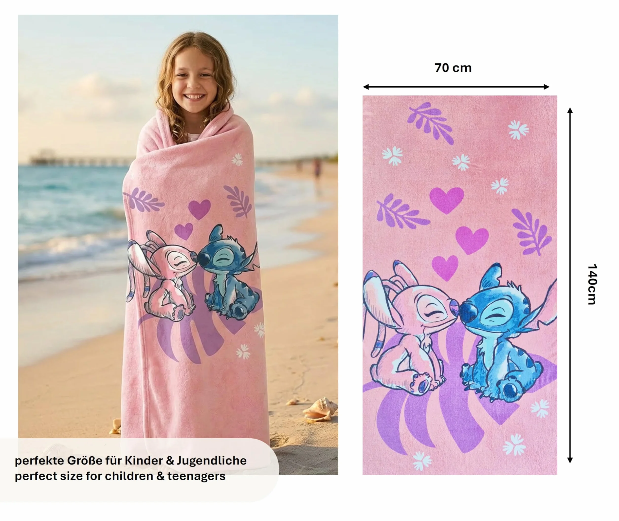 Theonoi Disney Lilo und Stitch, asciugamano da bagno per bambini, 70 x 140 cm, 100% cotone, per ragazze – Standard Öko Tex