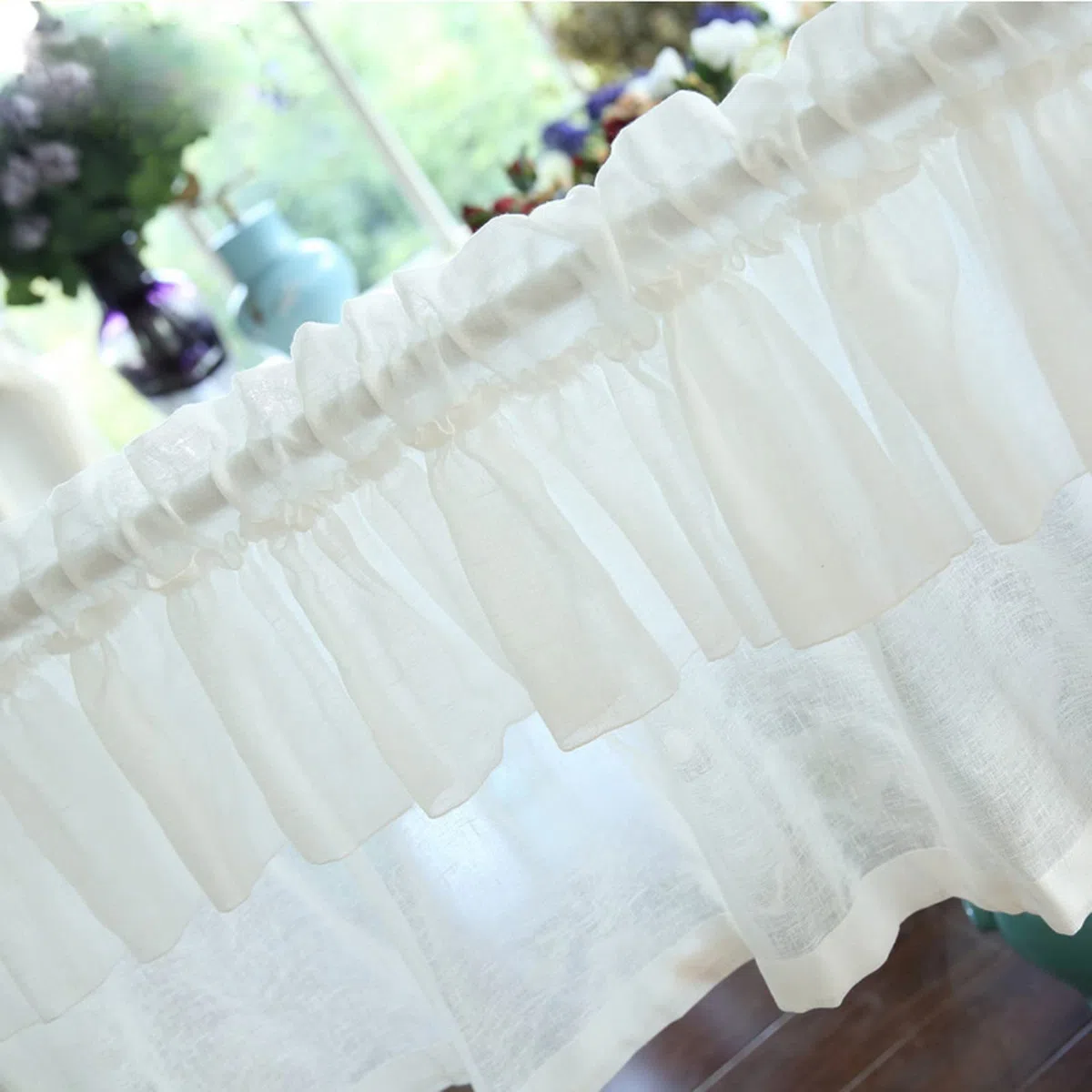 A.Monamour Tenda corta per finestre piccole, in cotone e lino, voile trasparente, tulle con volant, mantovana per finestra, mezza tenda per cucina, bar, camera da letto, armadio tenda