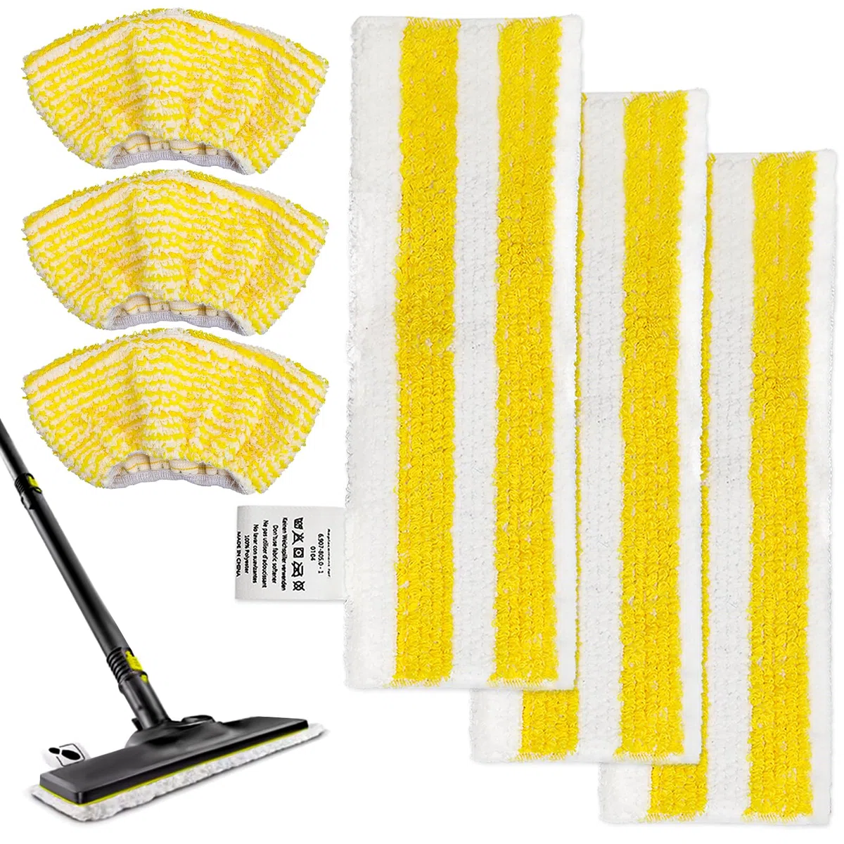 Set di 6 panni da pavimento per pulitore a vapore Kärcher SC 2/3/4/5, 3 panni + 3 rivestimenti, sistema di chiusura in velcro facile da installare (3 panni per pavimenti + 3 rivestimenti)