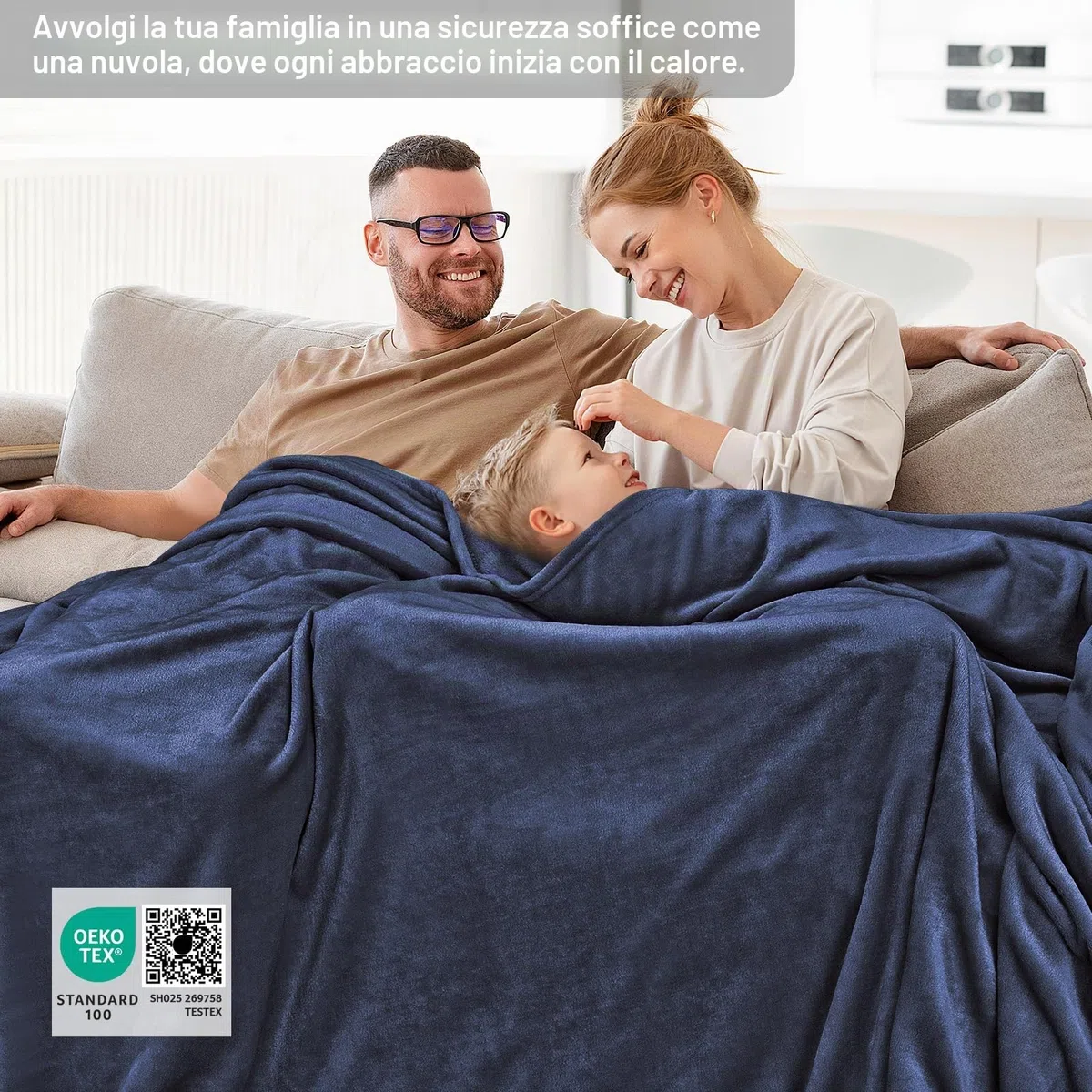 Cinkee Coperta in Pile 200x230 cm,Certificata Oeko-TEX,Antipilling,Coperta Calda per Divano,Letto Singolo e Matrimoniale,Accogliente e Spessa per Tutte le Stagioni,Blu