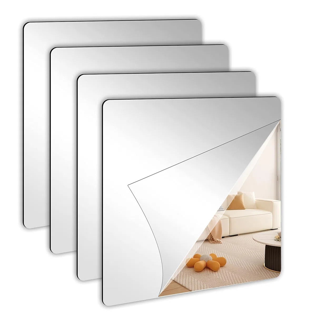 16 Pezzi Specchio Adesivo da Parete 10 X 10 cm, Specchio Piccolo da Parete,Flessibile Adesivi Murali Specchio in Acrilico,Pellicola Specchio Adesiva, per Armadio,Muro,Casa,Bagno,Decorazioni Fai da Te