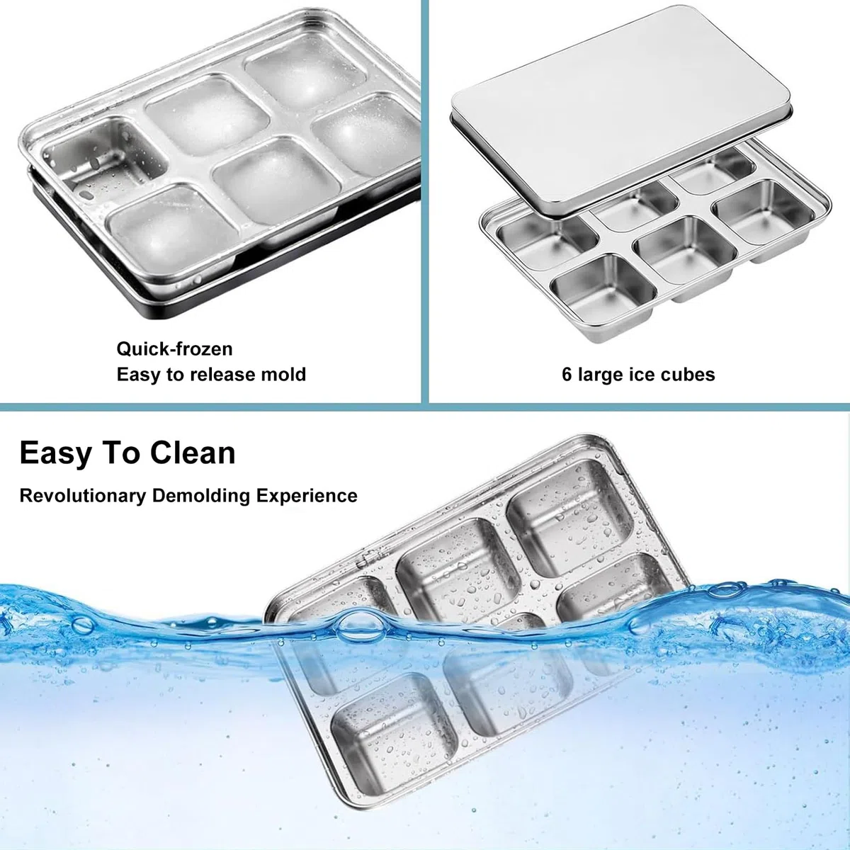 Metal Ice Trays, Cube Mold Maker, 7.3in Stainless Steel Holder, Reusable Authentic Design, Easy Release Structure for Coffee, Beverage, Baby Food, Breastmilk, Kitchen, Home