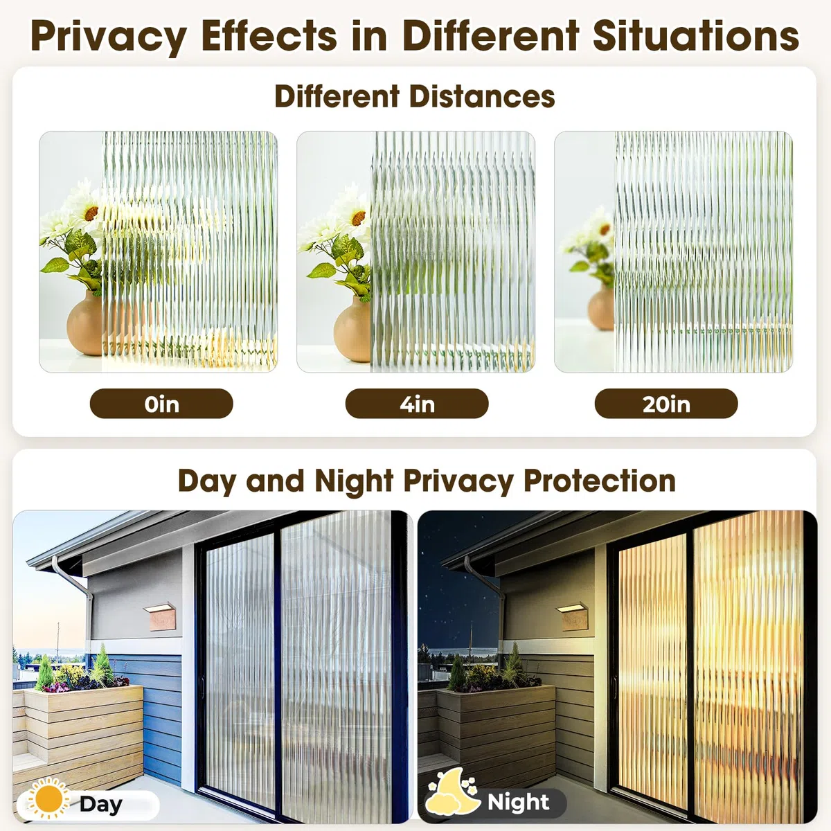 Beautysaid Reeded Pellicola per finestre in vetro smerigliato scanalato, pellicola autoadesiva in vinile, anti UV, statica, senza colla, per la privacy per casa e ufficio, 115 x 200 cm