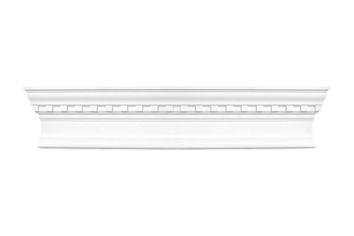 coronamento | poliuretano resistente agli urti | adatto per porte e armadi | timpano decorativo | frontone | bianco | PU | Hexim Perfect | 250 x 1240 mm | D2531