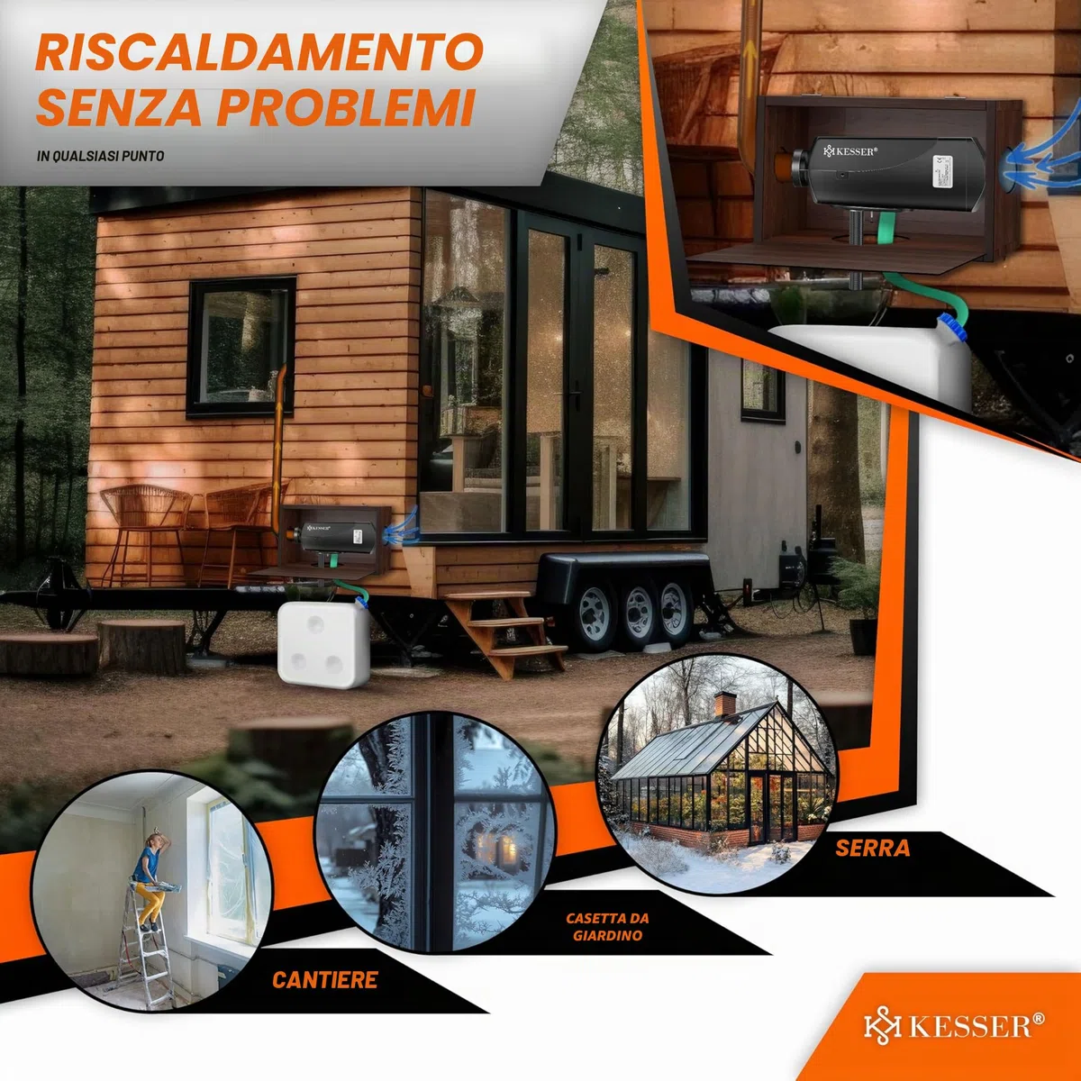 KESSER® Riscaldatore Diesel 8kW Riscaldamento Diesel 12V/24V con Timer, Display LCD e Telecomando | Riscaldamento Rapido | Riscaldatore d'Aria con Silenziatore e Termostato (Nero, 8KW)