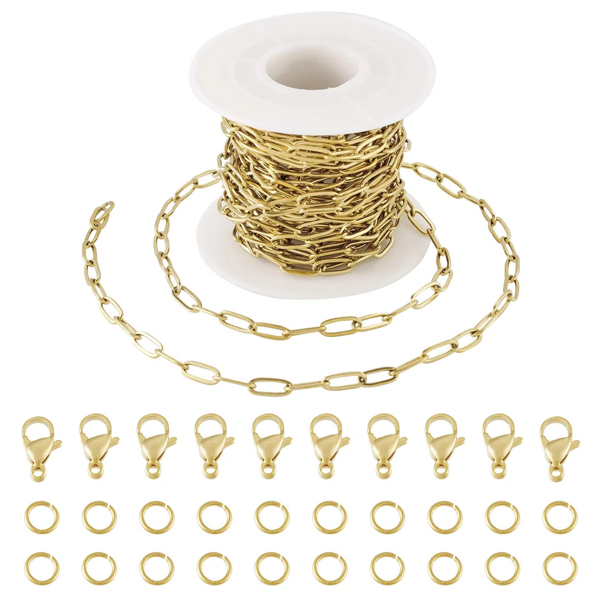 Catene a clip placcate in oro 18 carati, 5 m, in acciaio inox, con maglie ovali, con chiusura a moschettone, anelli di salto, per artigianato, bracciali, collane, portachiavi da donna