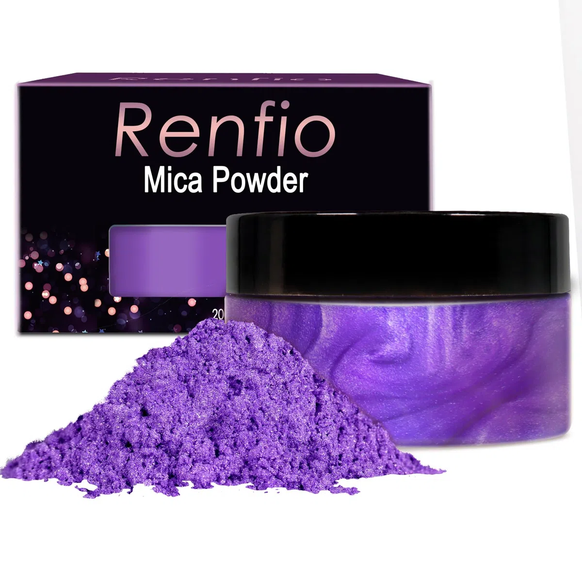 Renfio - Polvere di mica in pigmento 100 g (3,5 once) di pigmenti naturali in polvere fine perla luccicante in resina epossidica per pittura, produzione di sapone, melma, bombe da bagno - Viola