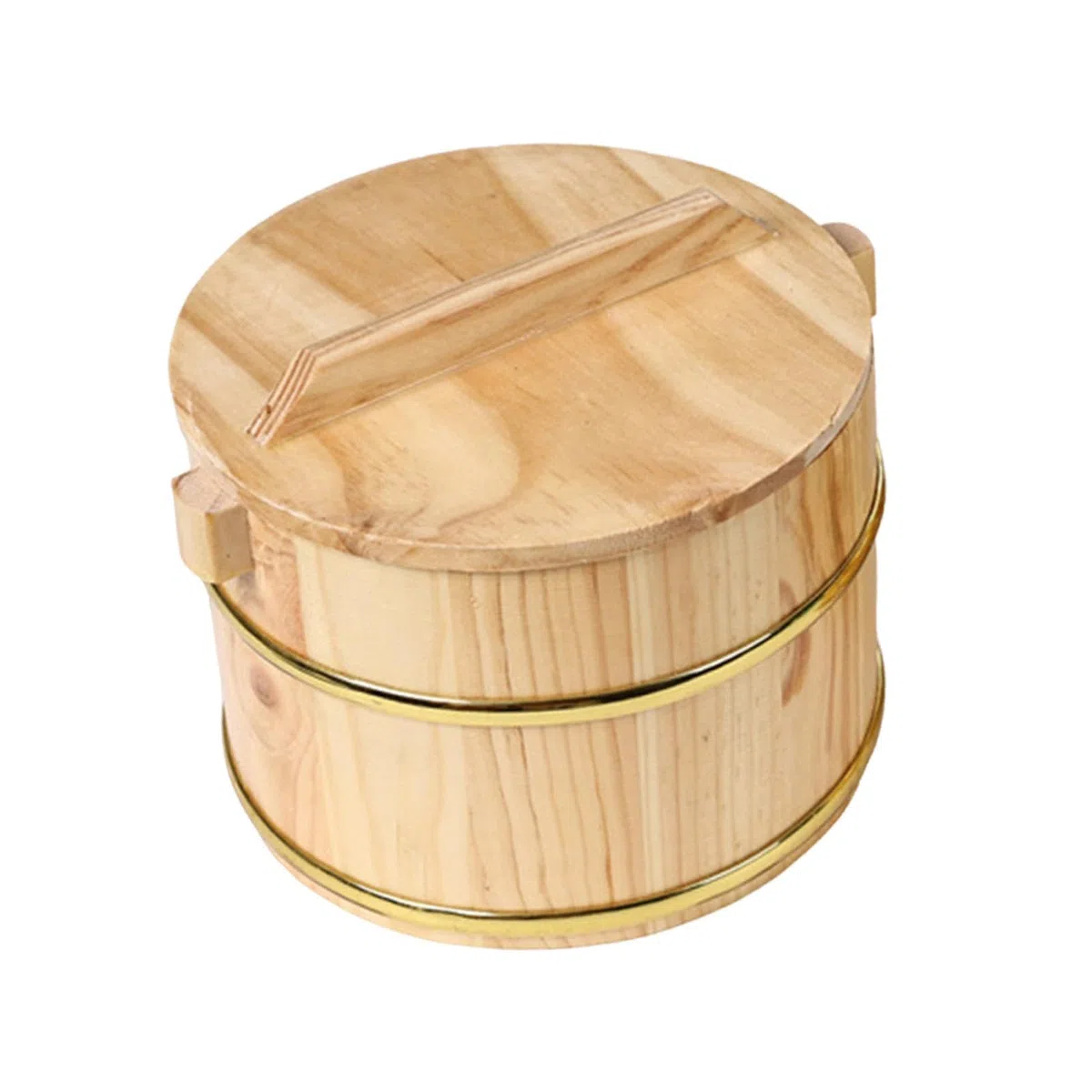 Barile di riso al vapore in legno, ciotola portatile per sushi, riso, con coperchio, contenitore rotondo per riso, budino, tofu, riso, 16 x 16 x 11 cm