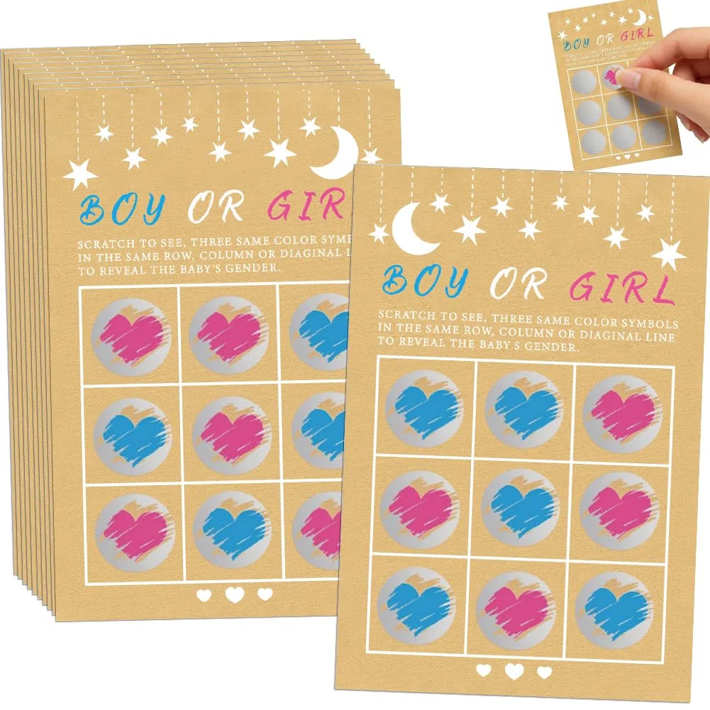 Gratta Vinci 12 Adesivi Gender Reveal per Baby Shower Annuncio Gravidanza, Maschio o Femmina, Gratta Rivela Sesso del Bambino, Attività per Festa Prenatale (Pacchetto Misto) (10 ragazzi e 2 ragazze)
