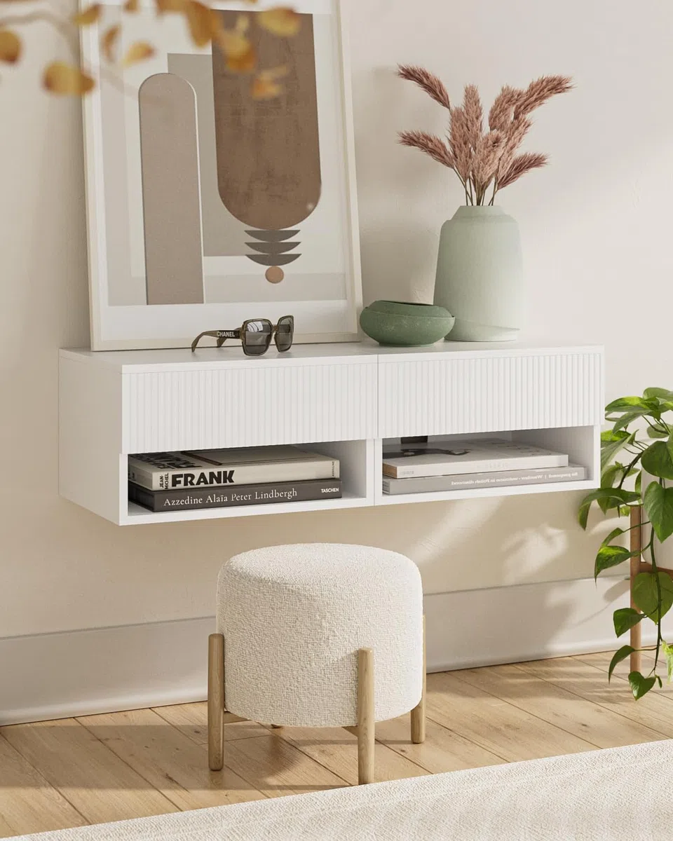 HEYZOEY Comodino sospeso, piccolo comodino mobile moderno con cassetto, scaffali galleggianti per camera da letto, bagno, bianco