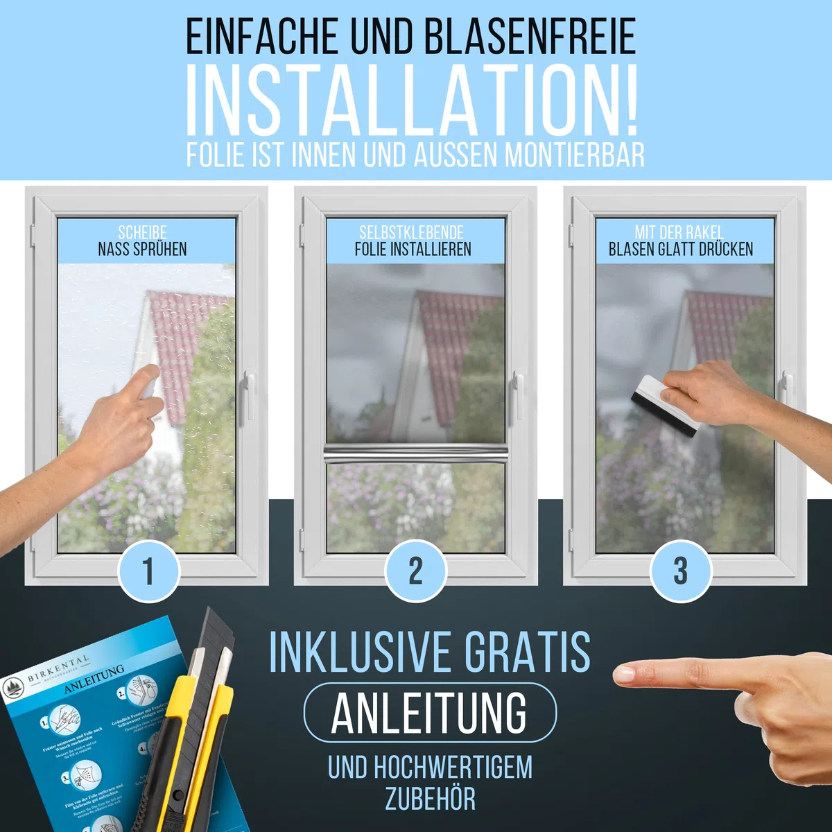 Birkental Pellicola per protezione solare per finestre interne o esterne, protezione solare, protezione dai raggi UV, a specchio, per finestre, opaca, protezione dal calore (44,5 x 400 cm)