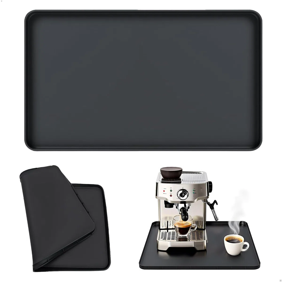 Tappetino Macchina caffe in Silicone, Tappetino per Macchina da Caffè con Bordi Rialzati 47x28cm, Assorbente Cucina per macchine da Caffè Automatiche, Piano di Lavoro della Cucina
