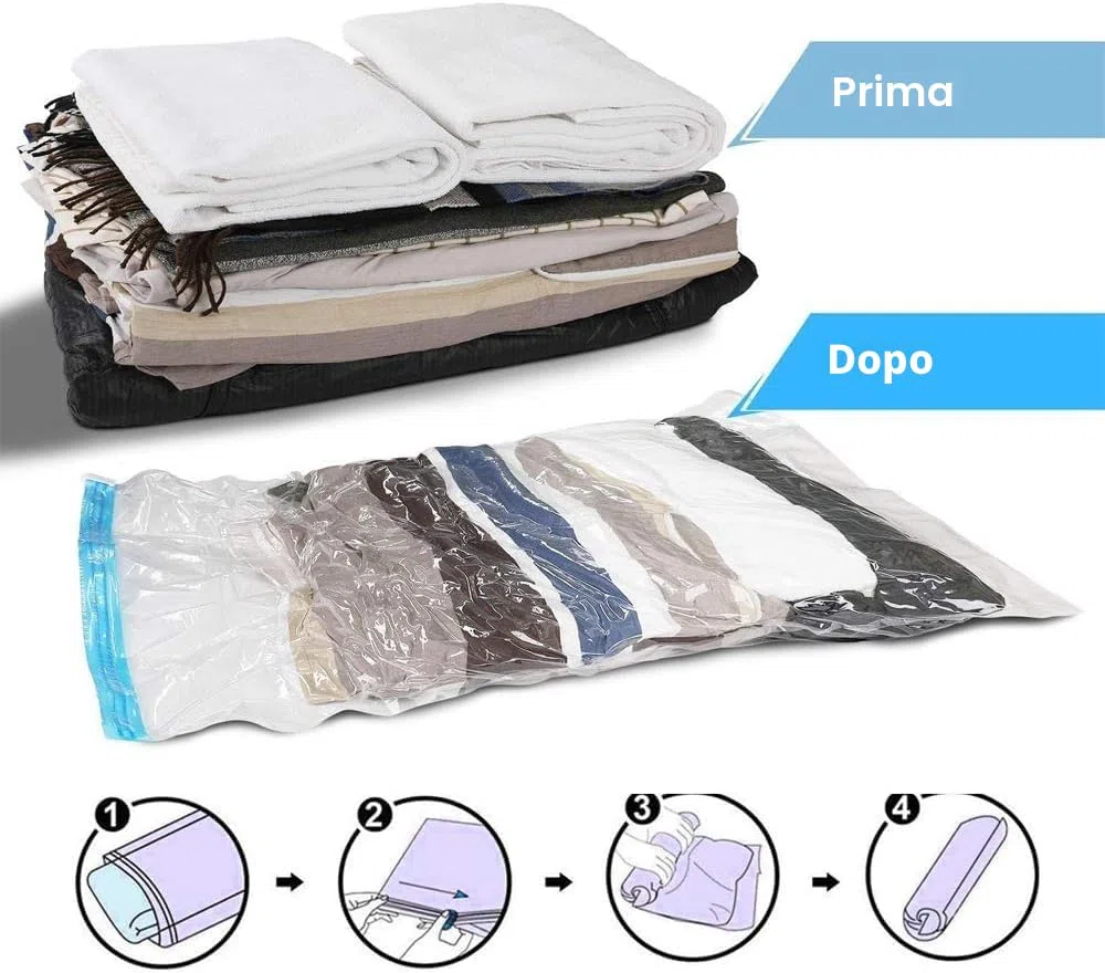 Sacchi Sottovuoto di Rotolo a Mano, 10 Pz (5 * 60 x 40 cm) (5 * 50 x 35 cm) Sacchetti Buste Sottovuoto Salvaspazio， Buste Sottovuoto Vestiti,Borse da viaggio,per Viaggi, Pompa Senza Bisogno.