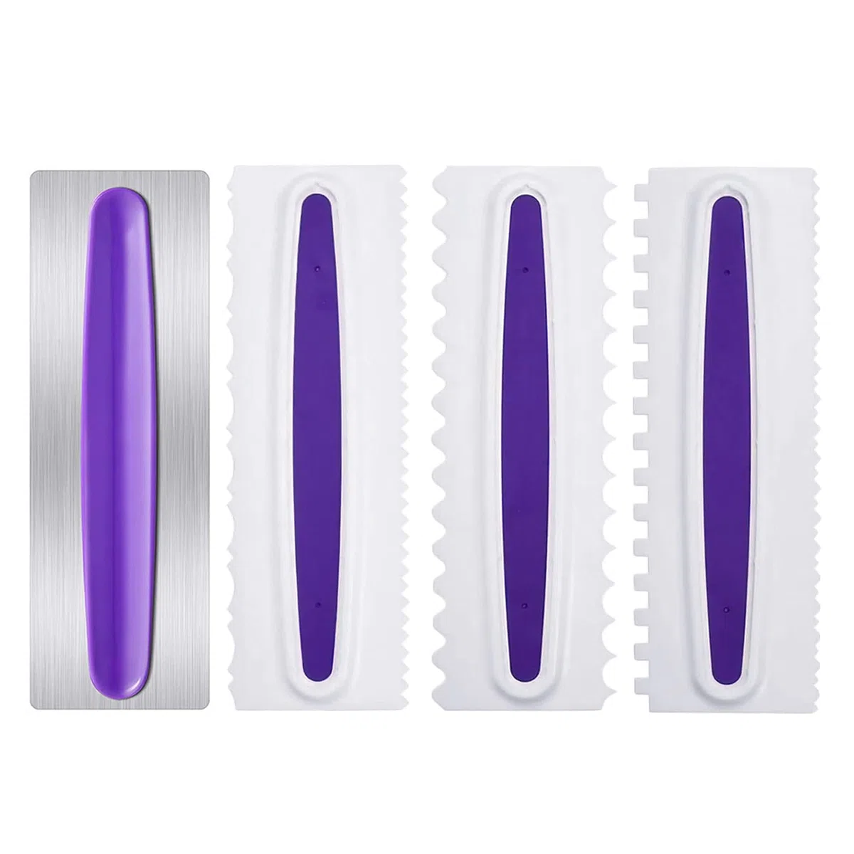 Raschietto per Torte, 4 Pezzi Scraper per Torte Glassa Liscia Confezione Spatole di Crema Spatola per Dolci Cake Design Cake Edge Decor Comb Pettine