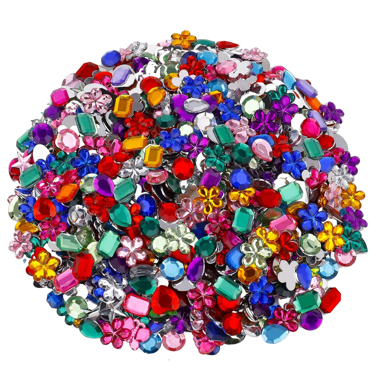 Cristallo Strass Acrilico Gemme Schiena Piatto Scintillante Pietre Preziose per DIY Artigianato Vestito Vestiti Multicolore 8 Forme 1200 Pezzi