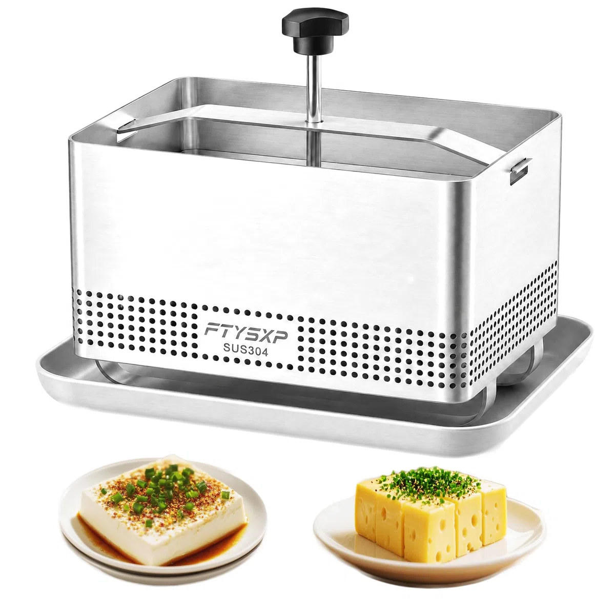 Pressa per tofu in acciaio inox 304, con pressione regolabile, pressa per formaggio e paneer, con vaschetta antigoccia e panno per formaggio, senza BPA, lavabile in lavastoviglie, per tofu