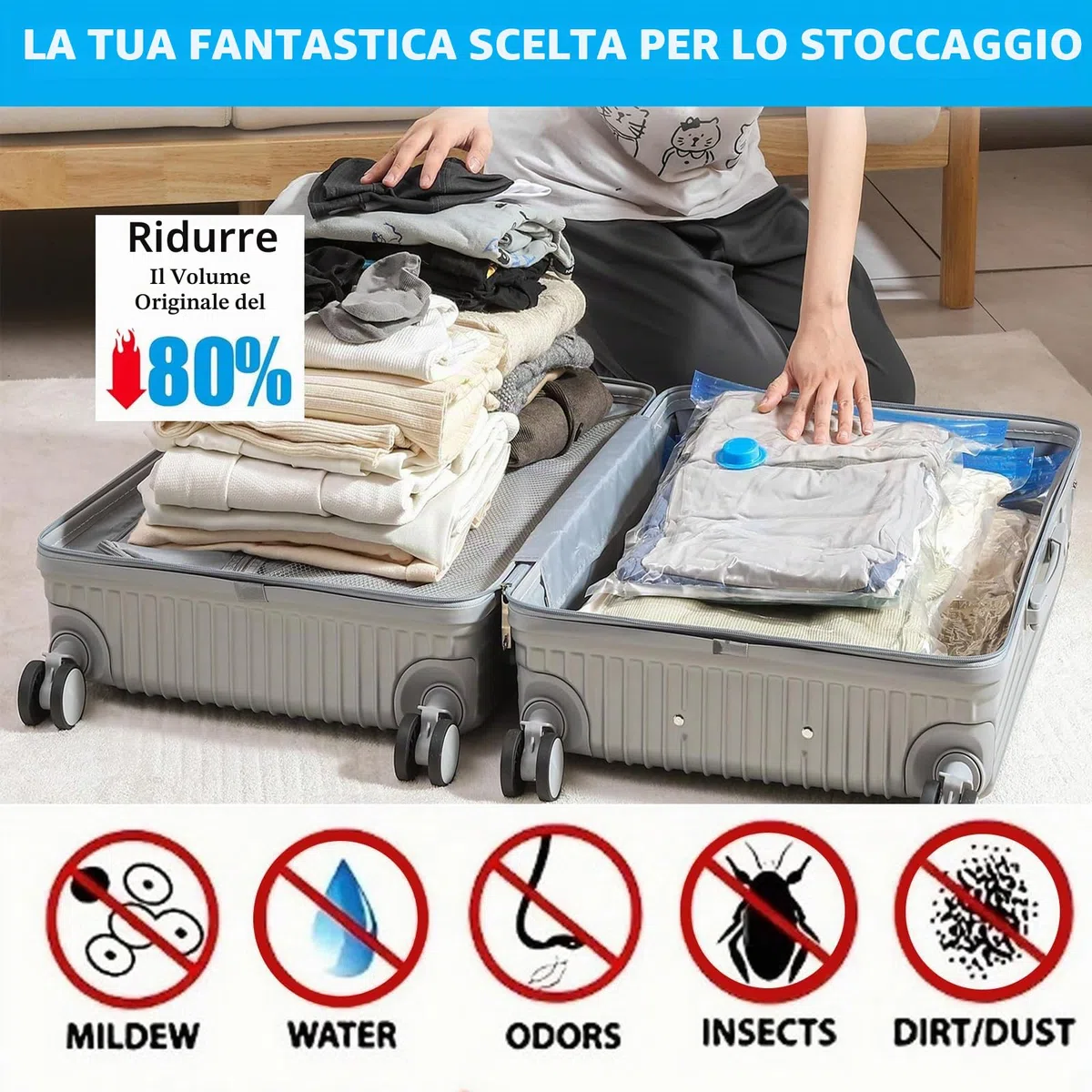 Sacchetti Sottovuoto Vestiti Piccoli 10 Pezzi 60x40cm, Sacchetti Sottovuoto per Vestiti e Coperte, Riutilizzabili e Ermetici, Salvaspazio per Viaggio, Armadio, Casa e Cambio di Stagione