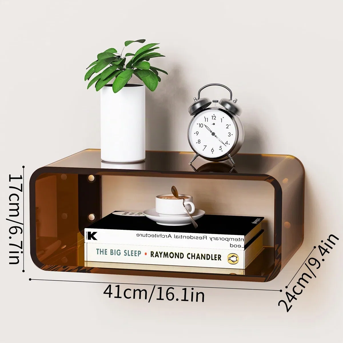 Comodino Sospeso in Acrilico (marrone scuro) | Comodino Galleggiante Mensola da Parete Design Moderno, Minimalista ed elegante
