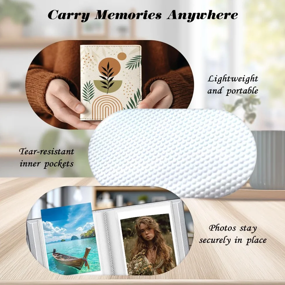 UNICRAFTALE Album fotografico, 28 pagine, piccolo, con foglie in stile bohémien, personalizzabili, in pelle PU, 170 x 140 mm, per famiglia, laurea, matrimonio, viaggio, regalo