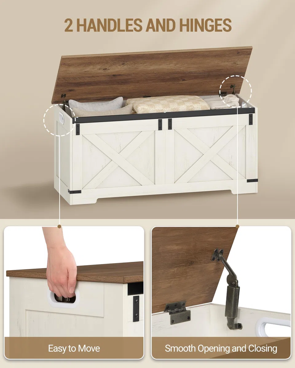 Hzuaneri Cassapanca da 109 cm, Cassapanca Contenitore con Cerniere di Sicurezza, Armadio da Deposito 40 x 109 x 48,5 cm, per Ingresso Camera da Letto Soggiorno, Bianco Marrone SB10914X